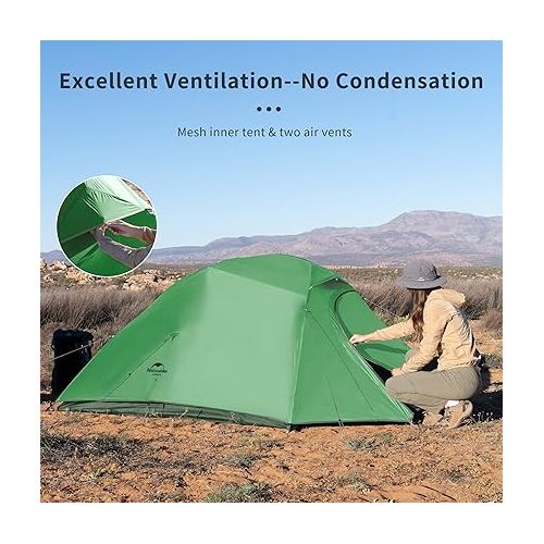  Naturehike Cloud-Up 3 Person Lightweight Backpacking Tent with Footprint - 3 Season Free Standing Dome Camping Hiking Waterproof Backpack Tents