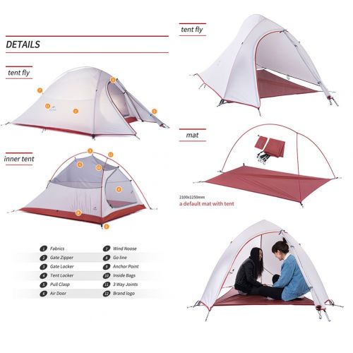  Naturehike Cloud-up 2 Ultraleichtes Campingzelt fuer 2 Personen - Wasserdichtes Doppelschicht Backpackingzelt 4 Seasons