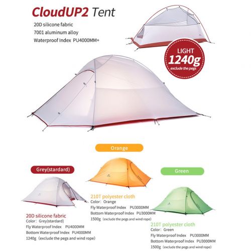  Naturehike Cloud-up 2 Ultraleichtes Campingzelt fuer 2 Personen - Wasserdichtes Doppelschicht Backpackingzelt 4 Seasons