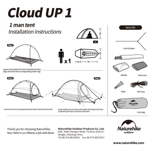  Naturehike Neues Cloud-up Ultraleichtes 1 Person Zelt 3 Saison Camping Wandern