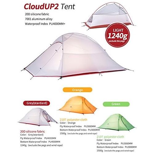  Naturehike Cloud-up 2 Ultraleichtes Campingzelt fuer 2 Personen - Wasserdichtes Doppelschicht Backpackingzelt 4 Seasons