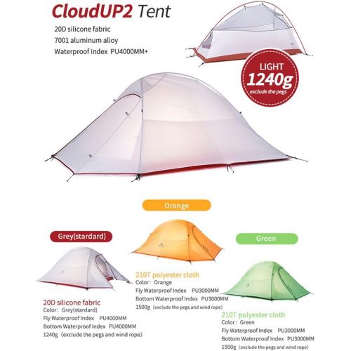  Naturehike Cloud-up 2 Ultraleichtes Campingzelt fuer 2 Personen - Wasserdichtes Doppelschicht Backpackingzelt 4 Seasons