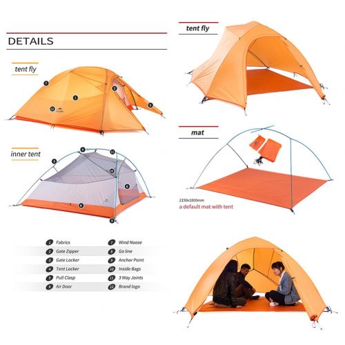  Naturehike Cloud-up 3 Ultraleichtes Campingzelt fuer 3 Personen - Wasserdichtes Doppelschicht Backpackingzelt 4 Seasons