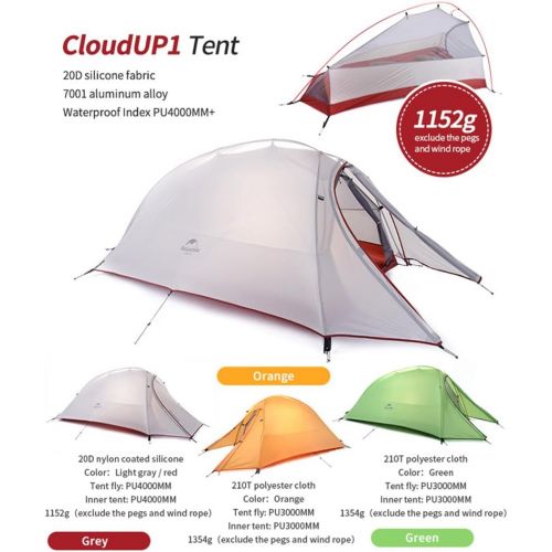  Besuchen Sie den Naturehike-Store Naturehike Cloud-up 1 Ultraleichtes Campingzelt fuer 1 Person - Wasserdichtes Doppelschicht Backpackingzelt 4 Seasons