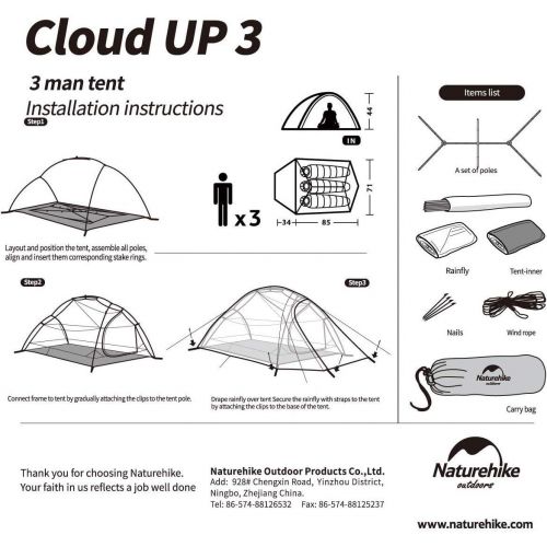  [아마존 핫딜]  [아마존핫딜]Naturehike Cloud-Up 1, 2 and 3 Person Lightweight Backpacking Tent with Footprint - 4 Season Free Standing Dome Camping Hiking Waterproof Backpack Tents