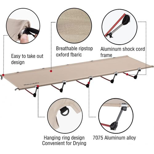  Naturehike Ultralight Folding Camping Cot, Portable Compact Backpacking Cot for Adults Camping, Hiking, Travel, Heavy Duty Support 330 Lbs