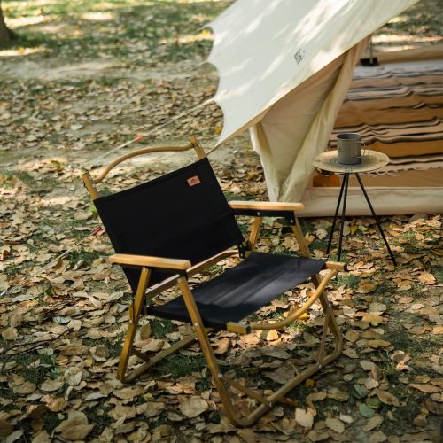  Naturehike Outdoor Furniture Wood Grain Aluminum Portable Folding Camping Chair (Black, Regular)