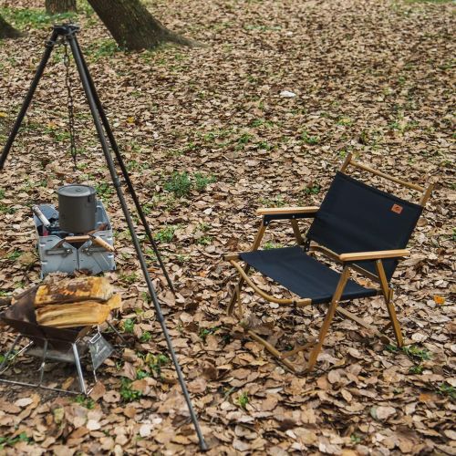  Naturehike Outdoor Furniture Wood Grain Aluminum Portable Folding Camping Chair (Black, Regular)