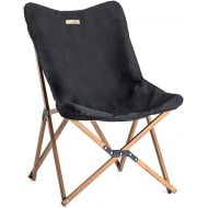 Naturehike Outdoor Furniture Camping Wood Grain Aluminum Folding Moon Chair (Black)