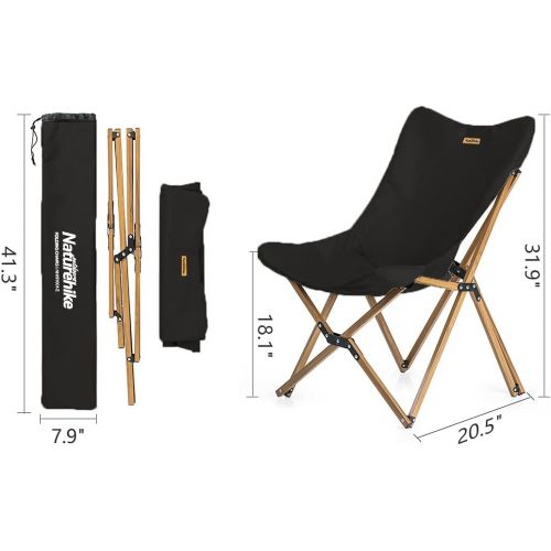  Naturehike Outdoor Furniture Camping Wood Grain Aluminum Folding Moon Chair (Black)