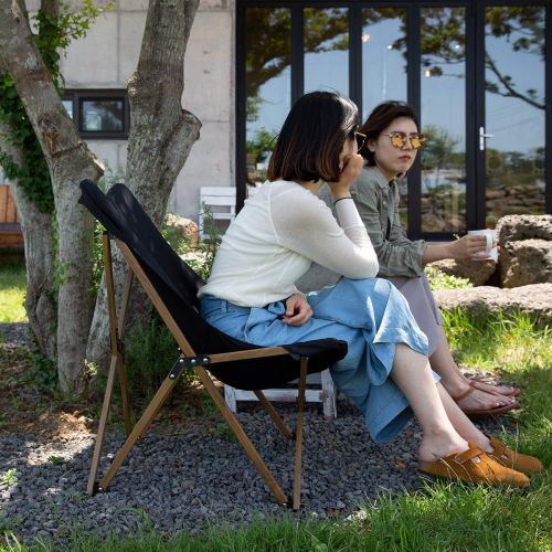  Naturehike Outdoor Furniture Camping Wood Grain Aluminum Folding Moon Chair (Black)