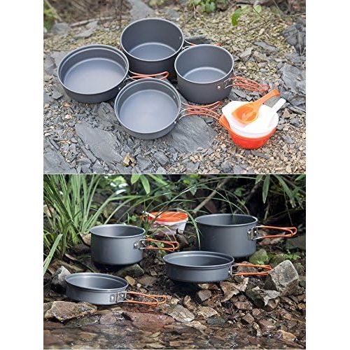  Naturehike Cooking Equipment Cookset Camping Cookware Mess Kit Backpacking Gear Lightweight, Compact, Durable Pot Pan Bowls