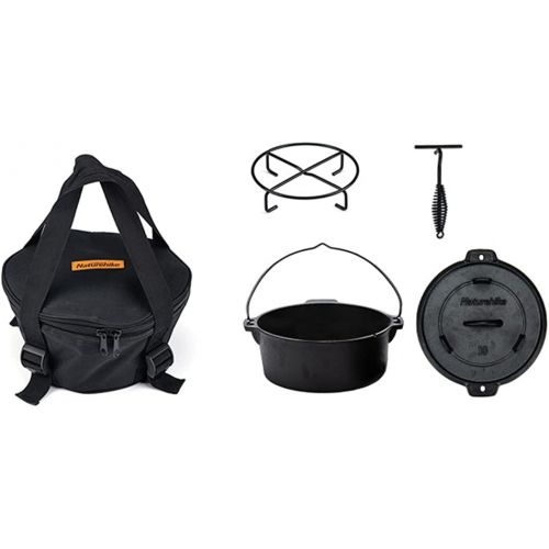  Naturehike Cast Iron Hollow Pot 10 Inch 25cm Cast Iron Dutch Oven Lid Lifter, with Storage Bag, Cooking Pot Oven Steam Direct Fire (Cast Iron)