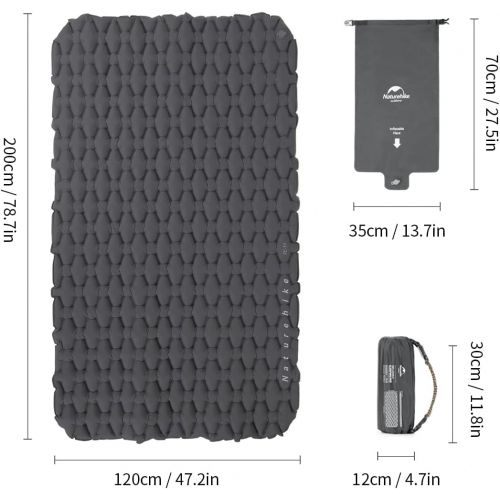  Naturehike Nylon TPU Sleeping Air Pad Lightweight Moistureproof Air Mattress Portable Inflatable Mattress Camping Mat with Detachable Life-Saving Bracelet (Double-Gray)