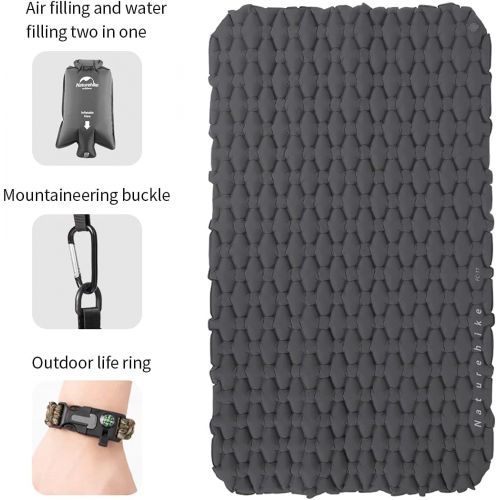  Naturehike Nylon TPU Sleeping Air Pad Lightweight Moistureproof Air Mattress Portable Inflatable Mattress Camping Mat with Detachable Life-Saving Bracelet (Double-Gray)