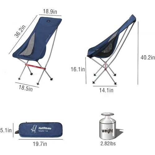  Naturehike Lightweight High Back Camping Chair, Backpacking Chair Heavy Duty 300lbs Capacity, Compact Portable Folding Chair for Hiking, Fishing, Picnic, Outdoor Camping, Travel