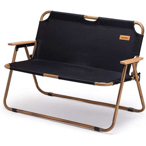  Naturehike Outdoor Furniture Double Wooden Folding Chair Camping Hiking Portable Leisure Chair (Black)