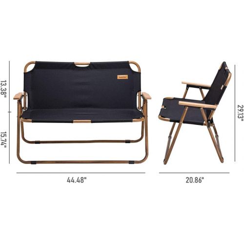  Naturehike Outdoor Furniture Double Wooden Folding Chair Camping Hiking Portable Leisure Chair (Black)