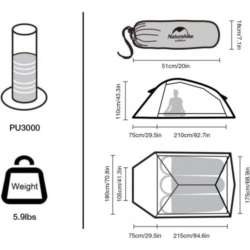  Naturehike Cloud-Up 3 Person Lightweight Backpacking Tent with Footprint - Free Standing Dome Camping Hiking Waterproof Backpack Tents