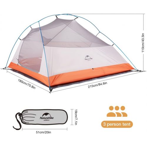  Naturehike Cloud-Up 3 Person Lightweight Backpacking Tent with Footprint - Free Standing Dome Camping Hiking Waterproof Backpack Tents