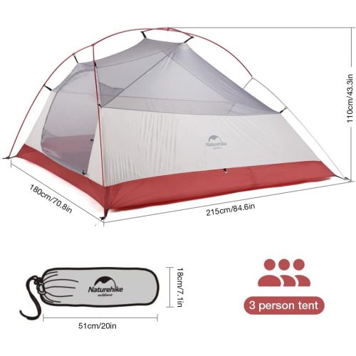  Naturehike Cloud-Up 2 and 3 Person Lightweight Backpacking Tent with Footprint with Snowskirt - 4 Season Free Standing Tent Ultralight Waterproof Backpack Camping Tent