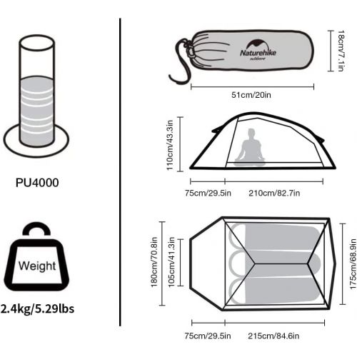  Naturehike Cloud-Up 3 Person Lightweight Backpacking Tent with Footprint - Free Standing Dome Camping Hiking Waterproof Backpack Tents