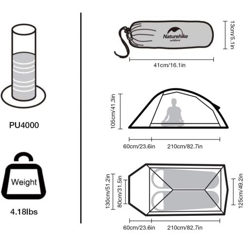  Naturehike Cloud-Up 2 and 3 Person Lightweight Backpacking Tent with Footprint with Snowskirt - 4 Season Free Standing Tent Ultralight Waterproof Backpack Camping Tent