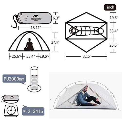  Naturehike VIK 1 Person Ultralight 4 Season Backpacking Tents with Footprint - 15D Lightest Portable Tent for Camping Hiking with Carry Bag