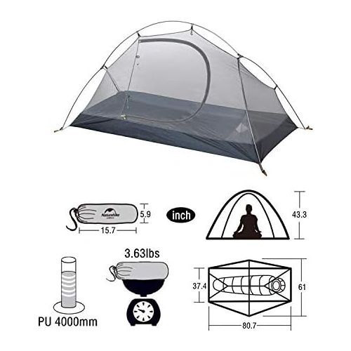  Naturehike Backpacking Camping Tent 1 Person Ultralight Waterproof Compact Portable Lightweight for Outdoor Hiking Cycling Bikepacking, 3-4 Season, Easy Setup, Anti-UV, Large Size