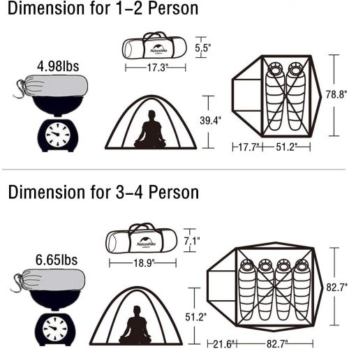  Naturehike Lightweight Backpacking Tent 1/2/3/4 Person 3 Season Ultralight Waterproof Anti-UV Camping Tent, Easy Setup, Large Size for Family, Outdoor, Hiking, Beach, Mountaineerin