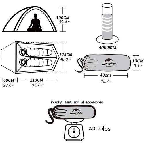  Naturehike Cloud-Up 2 Person Lightweight Backpacking Tent with Footprint - 4 Season Free Standing Dome Camping Hiking Waterproof Backpack Tents