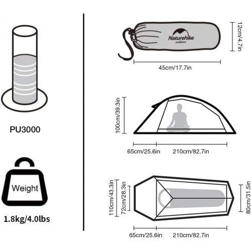  Naturehike Cloud-Up 1 Person Lightweight Backpacking Tent with Footprint - Dome Camping Hiking Waterproof Backpack Tents