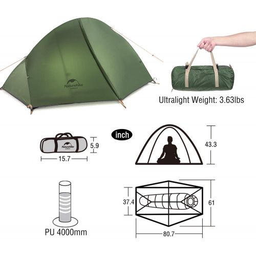  Naturehike Backpacking Camping Tent 1 Person Ultralight Waterproof Compact Portable Lightweight for Outdoor Hiking Cycling Bikepacking, 3-4 Season, Easy Setup, Anti-UV, Large Size