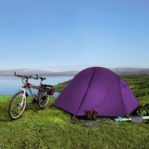  Naturehike Backpacking Camping Tent 1 Person Ultralight Waterproof Compact Portable Lightweight for Outdoor Hiking Cycling Bikepacking, 3-4 Season, Easy Setup, Anti-UV, Large Size