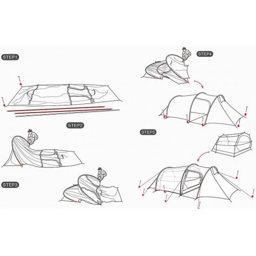  Naturehike Tunnel Tent Ultralight Backpacking Tent Foldable Camping Tent for 3 Persons with Tent Ground Sheet