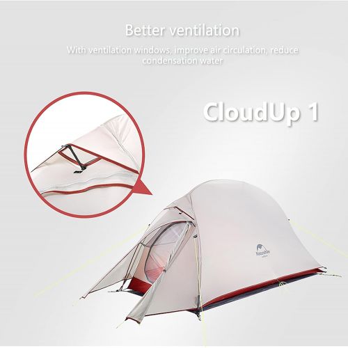  Naturehike Cloud-Up 1 Ultralight Backpacking Tent 1 Person with Footprint - Backpack Camping Dome Tents 3 Season All Weather Lightweight Tent