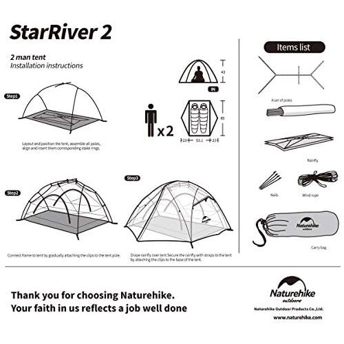  Naturehike Star River Double Layer Ultralight 2 Person Backpacking Tent Waterproof Camping Hiking Tent for Two Person