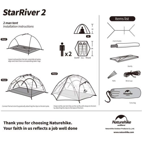  Naturehike Star River Double Layer Ultralight 2 Person Backpacking Tent Waterproof Camping Hiking Tent for Two Person