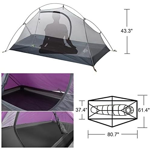  Naturehike Backpacking Camping Tent for 1 Person Lightweight Waterproof Windproof Portable 3 Season Tents for Adults Teens Kids Outdoor Hiking Cycling