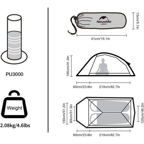  Naturehike Cloud-Up 2 Person Lightweight Backpacking Tent with Footprint - Free Standing Dome Camping Hiking Waterproof Backpack Tents