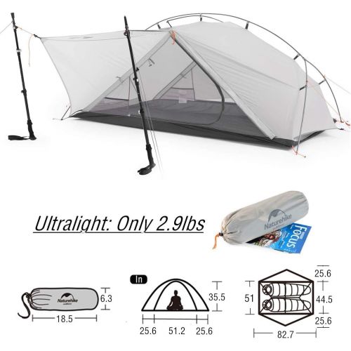  Naturehike Vik 1/2 Person Ultralight Backpacking Tent - 3 Season Lightweight Waterproof Camping Tent for Outdoor Camping, Hiking, Mountaineering, 2.6lbs with Foot Print
