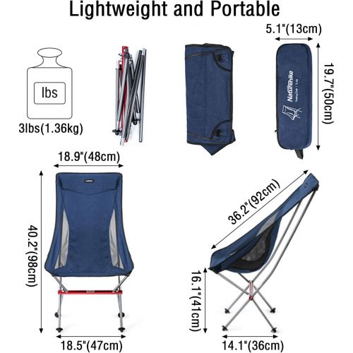  Naturehike Lightweight High Back Folding Camping Chair Portable Compact Heavy Duty 300lbs for Adults, Hiking, Outdoor Camp, Backpacking, Festival, Travel, Beach, Picnic, Fishing wi