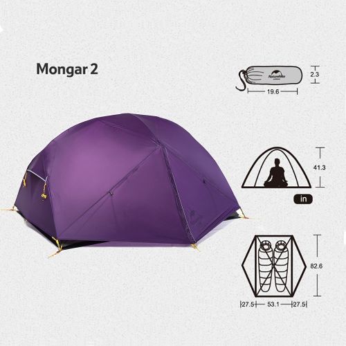 트렉 Naturehike Mongar 2 Person Backpacking Tent 3 Season Free-Standing Lightweight Hiking Tent with Tent Fly for Outdoor Activities