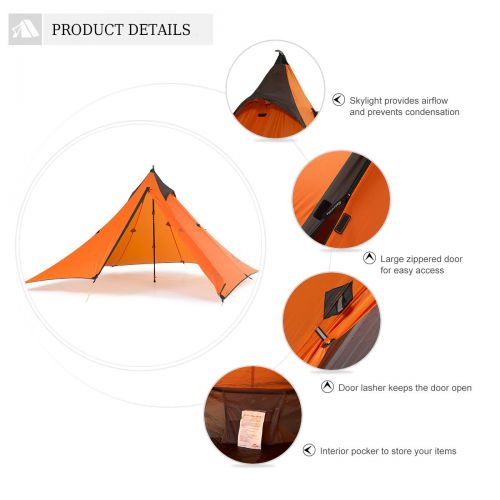  Naturehike Trekking Pole Tent Ultralight 1 Person 3 Season Tent, Lightweight Pyramid Tent for Mountaineering Hiking Camping