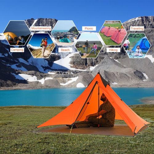  Naturehike Trekking Pole Tent Ultralight 1 Person 3 Season Tent, Lightweight Pyramid Tent for Mountaineering Hiking Camping