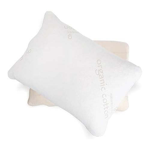  Naturepedic 2-in-1 Organic Latex Pillow - Standard Bed Pillow with Quilted & Stretchy Sides - Luxury Pillow with Adjustable Fill for Comfortable Sleeping, Back Support and Neck Pain Relief