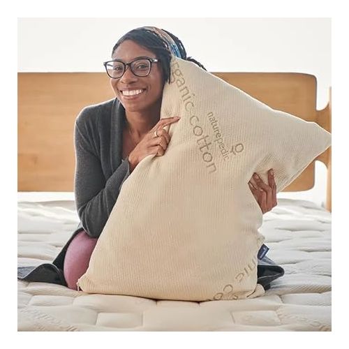  Naturepedic 2-in-1 Organic Latex Pillow - Standard Bed Pillow with Quilted & Stretchy Sides - Luxury Pillow with Adjustable Fill for Comfortable Sleeping, Back Support and Neck Pain Relief