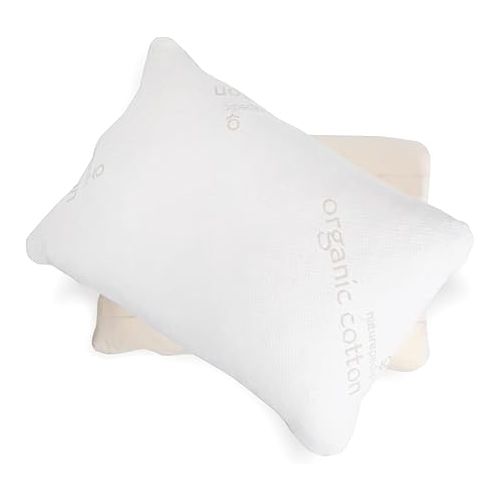  Naturepedic 2-in-1 Organic Latex Pillow - Queen Bed Pillow with Quilted & Stretchy Sides - Luxury Pillow with Adjustable Fill for Comfortable Sleeping, Back Support and Neck Pain Relief