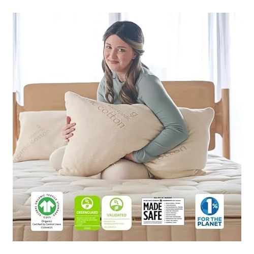  Naturepedic 2-in-1 Organic Latex Pillow - Queen Bed Pillow with Quilted & Stretchy Sides - Luxury Pillow with Adjustable Fill for Comfortable Sleeping, Back Support and Neck Pain Relief