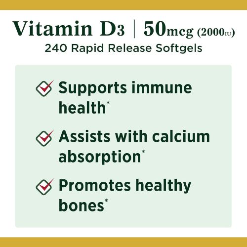 [무료배송]Nature's Bounty Vitamin D by Nature’s Bounty for immune support. Vitamin D provides immune support and promotes healthy bones. 2000IU, 240 Softgels